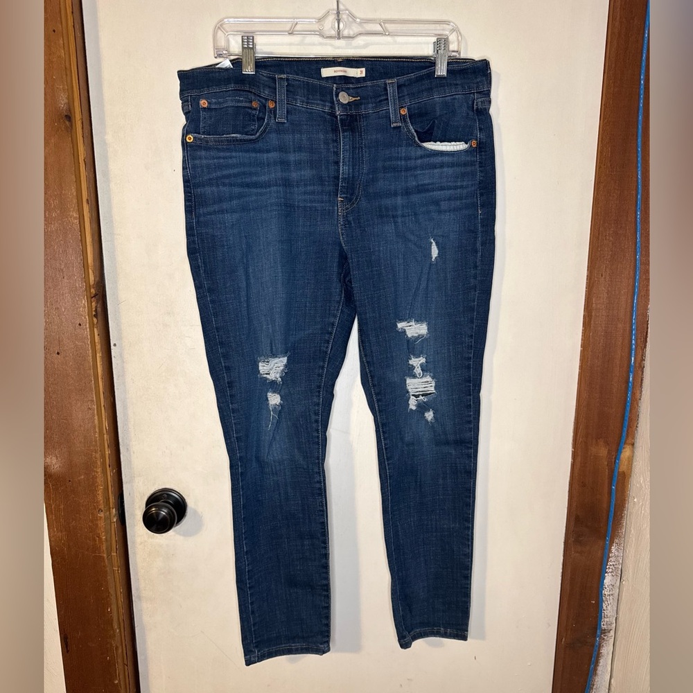 Levi's Dark Blue Distressed Boyfriend Jeans